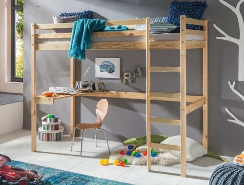 Drewniane lozko dzieciece z biurkiem naturalny