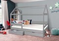 Szare drewniane łóżko dziecięce domek 90x200 cm